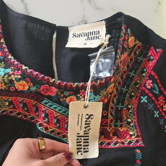 NWT Savanna Jane Embroidered Top – Medium, 100% Cotton Boho Stitching - Picture 5 of 7